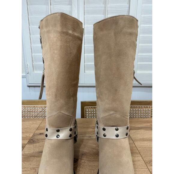 Dingo Women's Bronco Suede Leather Boot Harness Natural Cream Sz 11 New w/ Flaws - Picture 6 of 16